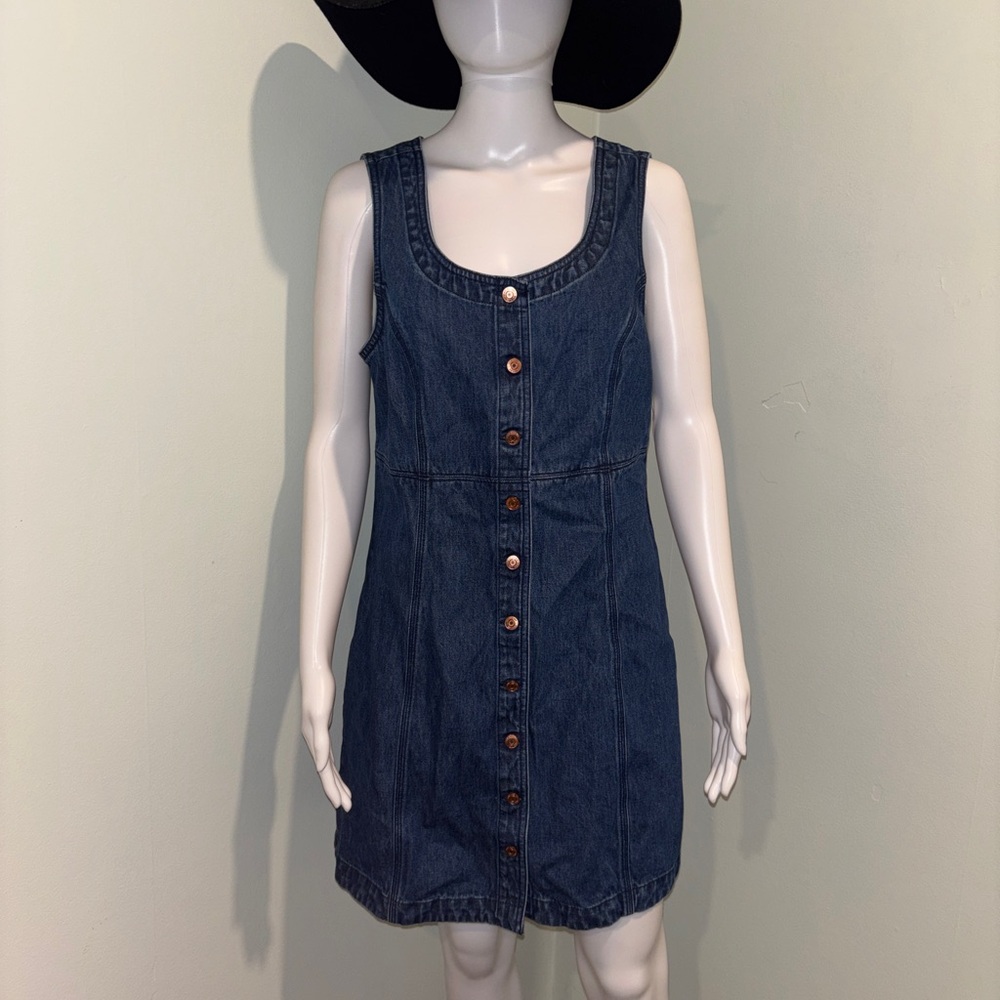 NWT Gap Dark Wash Denim Scoop Neck Button Down Mini Dress - M